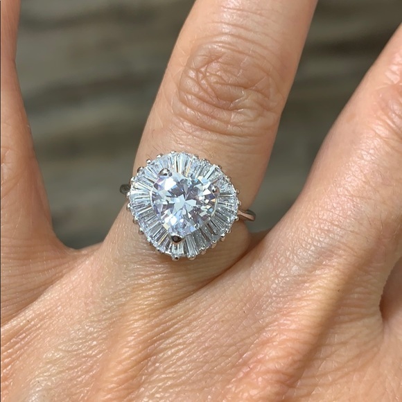 14k White Gold Plated Heart Engagement Ring